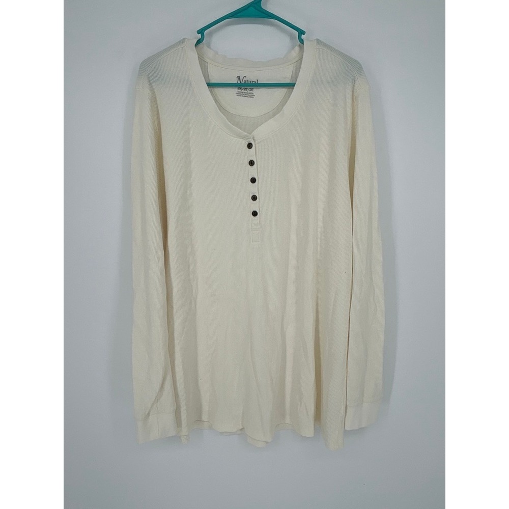 Natural Reflections Womens 2X Cream Thermal Henley Vampire Granola Dark Academia